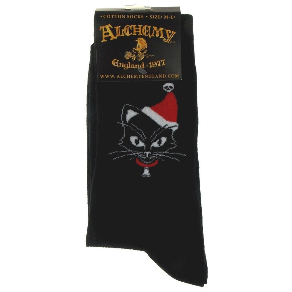 Alchemy of England Christmas Black Cat Socks Santa Hat Skull S/M M/L Crew Gift